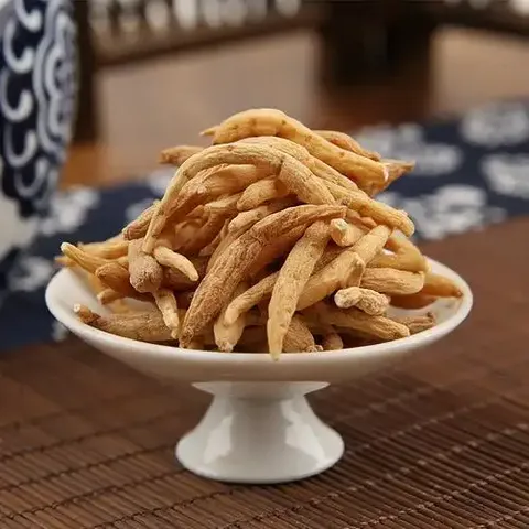 Sorted dried Prince Ginseng roots displayed on a dish
